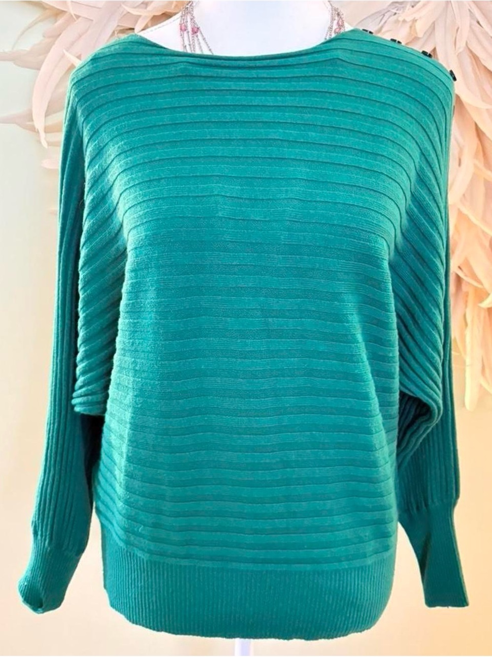 Alfani Teal Ribbed Scoop Neck Sweater